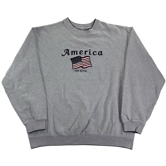 Vintage Croft and Barrow America Crewneck Sweatshirt Men Medium Embroidered Grey - Picture 1 of 7
